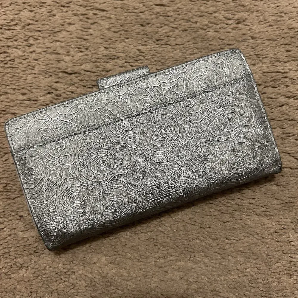 Buxton Rose Embossed Leather Wallet Gray